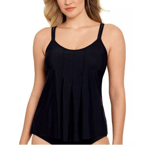 SWIM SOLUTIONS Black Pleated Adjustable Scoop Neck Tankini Swimsuit Top Sz 12